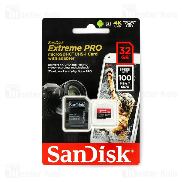 کارت حافظه میکرو اس دی 32 گیگابایت Sandisk Extreme Pro A1 U3 667X 100MB 4K